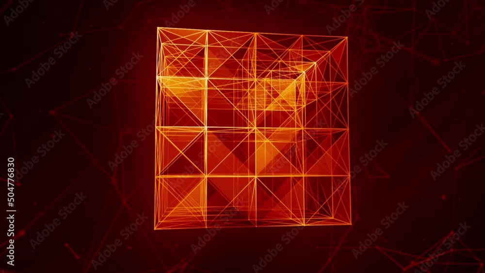 Poster Gray and orange background. Motion. Bright thin lines make up geometric figures in abstraction and move on a light background.