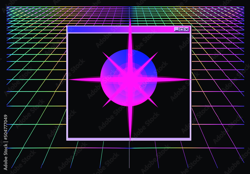Aufkleber 3d perspective grid on a dark background. retrofuturistic minimal vector illustration.