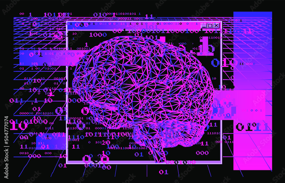 Poster low-poly 3d illustration of a human brain. concept of the artificial intelligence.