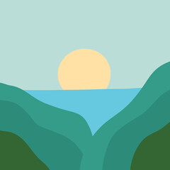 view at sunset in sea from ravine minimalistic seascape background