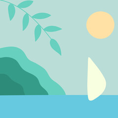 Fototapeta na wymiar yacht sailing in the sea minimalistic seascape background