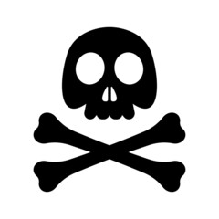 Skull and crossbones icon. Black silhouette. Front view. Vector simple flat graphic illustration. Isolated object on a white background. Isolate.