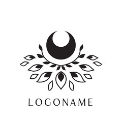 Moon Mystical. Mandala Lotus logo. Vector Illustration.