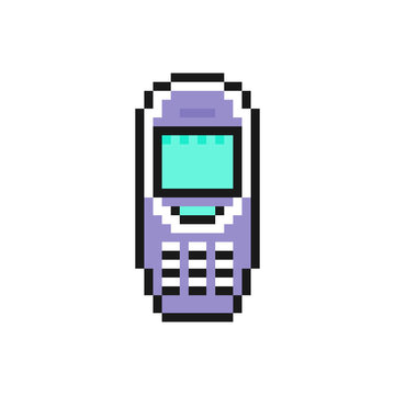 Old mobile phone vector icon in pixel art style isolated on white background