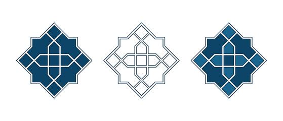 Set of Islamic traditional rosettes for greetings cards decoration and design isolated on white backgrounds. Vector illustration.