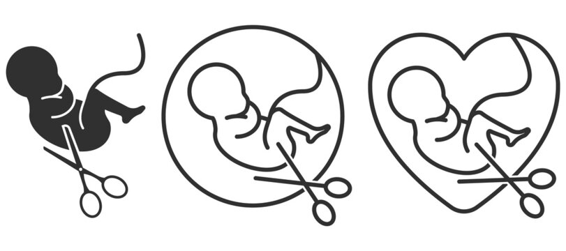 Embryo with scissors. Abortion sign. Stop Abortion Campaign. Vector illustration.