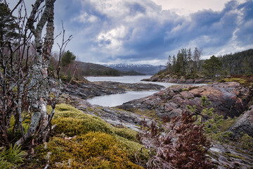 Norwegian wide dramatic fjord landscape 