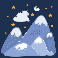 Cartoon vector illustration of a mountain peak. Climbing journey plan. High destination, achievement and success symbol