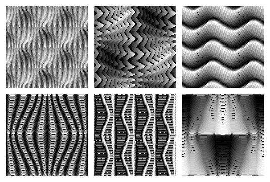 Vector seamless patterns set of gradient monochrome stripes. Op art silver fabric swatches design.