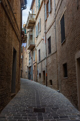 Street in the town historic center of Recanati Italy