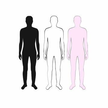 man silhouette black, white, pink with outline, vector