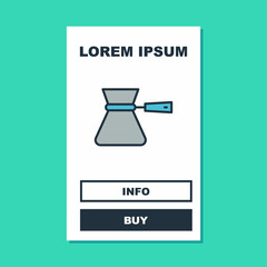 Filled outline Coffee turk icon isolated on turquoise background. Coffee cezve. Vector