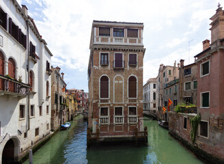 Palazzo Tetta, one of the few palaces in Venice surrounded on three sides by water
