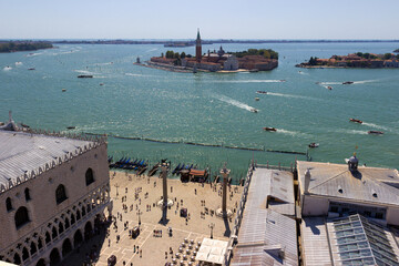 View of the Venice lagoon from the bell tower in St. Mark square
