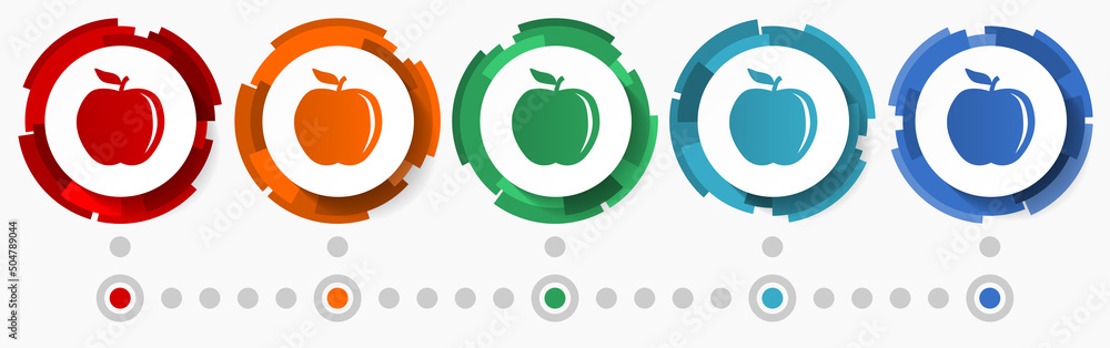 Fototapete apple, fruit concept vector icon set, modern design abstract web buttons in 5 color options, infogra