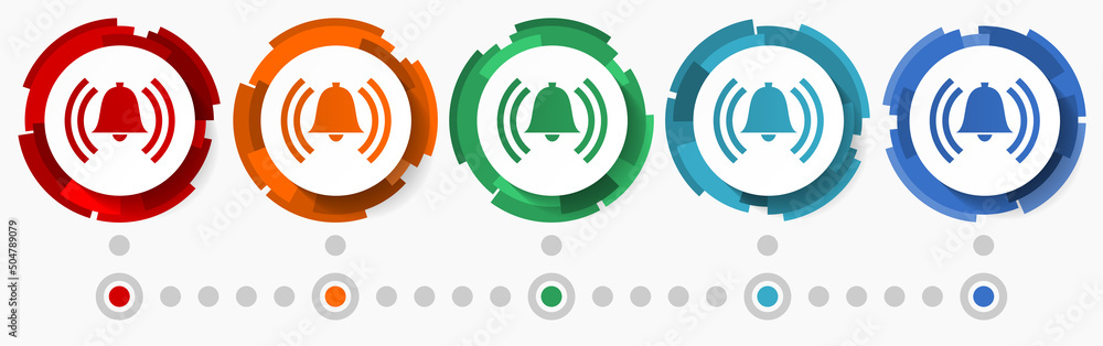 Aufkleber Bell, alarm, alert concept vector icon set, modern design abstract web buttons in 5 color options, infographic template