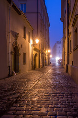 Fototapeta na wymiar Krakow old town, Poselska street in the night