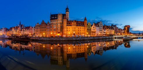 Fototapeta na wymiar Gdansk, Poland, Motlawa river waterfront in the night, historical port of the city