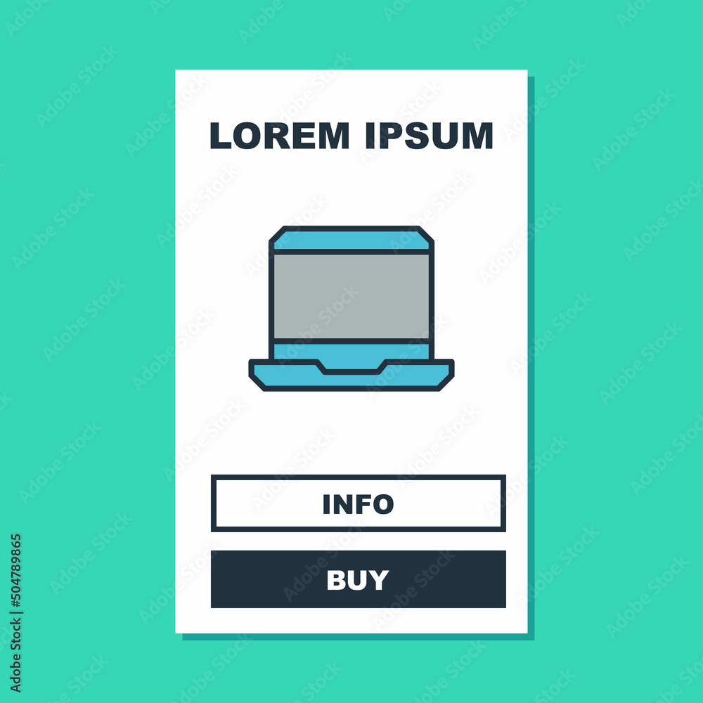 Poster Filled outline Laptop icon isolated on turquoise background. Computer notebook with empty screen sign. Vector