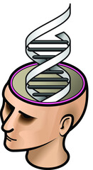 A woman's head with a spiral of DNA.