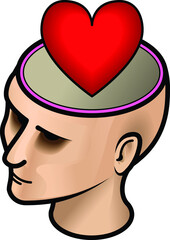 A woman's head with a red love heart.