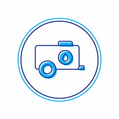 Filled outline Mobile water tank - bowser icon isolated on white background. Water tank delivering water. Vector