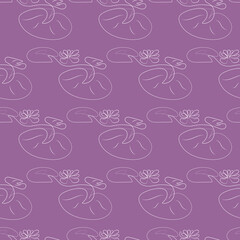 Seamless pattern with blooming water lilies, linear endless texture. Vector illustration for wallpaper, textiles, wrapping paper