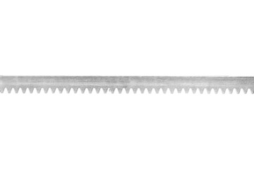Metal toothed rail isolated on white background.