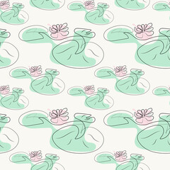 Seamless pattern with blooming water lilies, linear endless texture. Vector illustration for wallpaper, textiles, wrapping paper