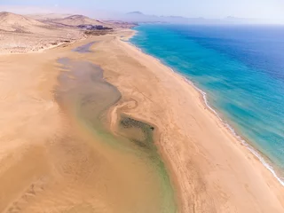 Foto auf Acrylglas Strand Sotavento, Fuerteventura, Kanarische Inseln playa de sotavento de jandía Drohne Luftaufnahme Landschaft