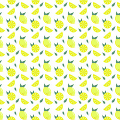 yellow lemons with leaves seamless pattern