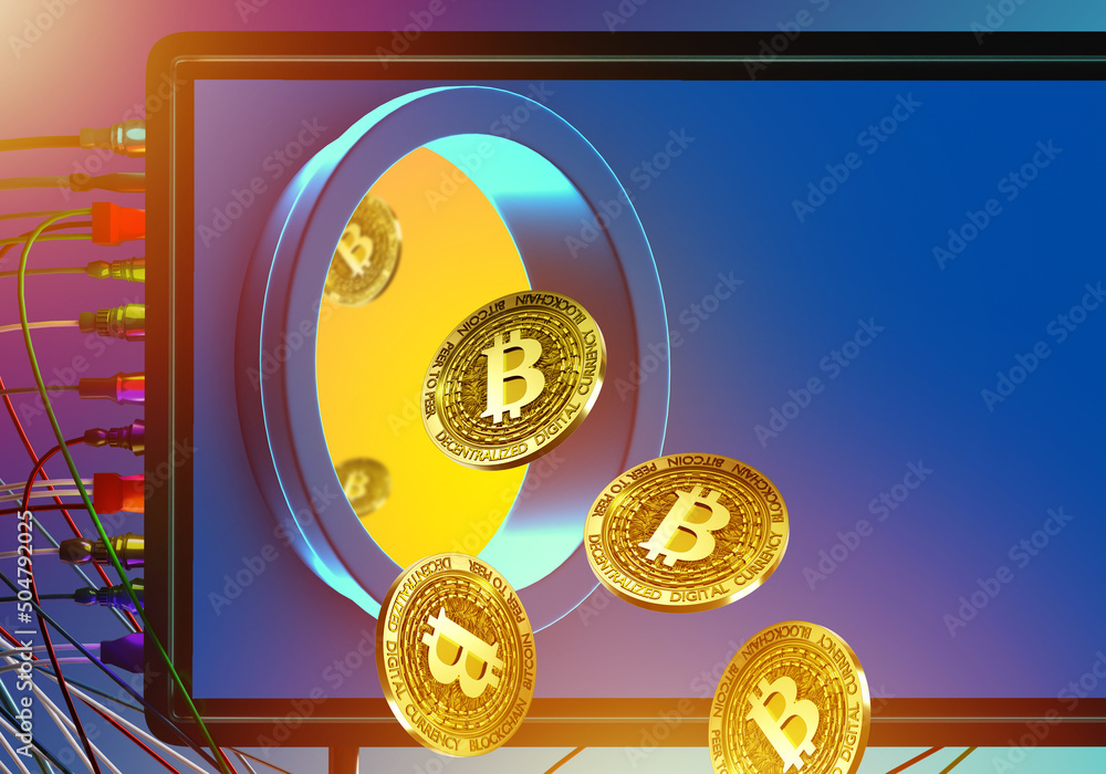 Poster bitcoin mining. mining virtual currencies. bitcoin cryptocurrency generation. electronic money falls