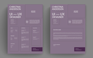 Professional clean modern resume cv and cover letter business layout vector template. Minimalist resume cv elegant stylish design template. Multipurpose resume and letterhead design.