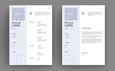 Professional clean modern resume cv and cover letter business layout vector template. Minimalist resume cv elegant stylish design template. Multipurpose resume and letterhead design.