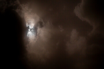 The sun above the battlefield in smoke and dense clouds.