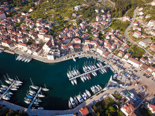 Aerial view of a village Milna in Croatia on the island Brac