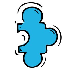 jigsaw puzzle piece, vector isolated element in doodle style, black outline, white background, colored business doodles