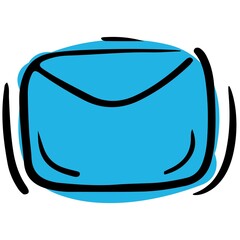 blue envelope letter, mail notice, vector isolated element in doodle style, black outline, white background, colored business doodles