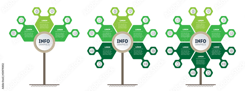 Poster set of business presentations in the field of nanotechnology with 3, 5 and 6 parts. laboratory devel