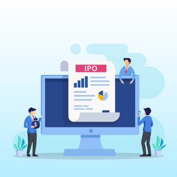 IPO Initial Public Offering Concept. Stock Market Shares Vector Illustration.