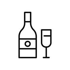 Wine bottle and glass icon vector illustration. Alcohol sign