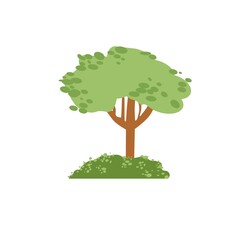 Vector cartoon flat tree and bush isolated on empty background-scenery of ecological organic urban green space for people recreation and city park elements concept,web online banner,ad,site design