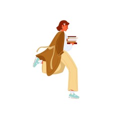 Vector cartoon flat student character running in hurry isolated on empty background-effective time management and study education concept,web site banner ad design