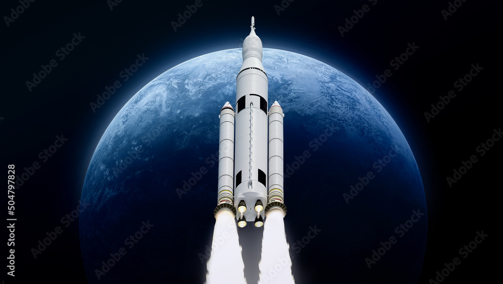 Aufkleber Spaceship on orbit of Earth. Sci-fi wallpaper. Artemis space program. Expedition to Moon. Space launch system SLS. Orion spacecraft in space. Elements of this image furnished by NASA