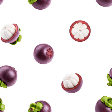 Mangosteen isolated on white background, SEAMLESS, PATTERN