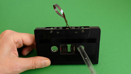 Fixing obsolete cassette tape with  a pen
