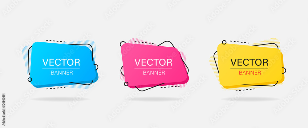 Poster set of modern abstract vector banners. flat geometric shapes of different colors with black outline.
