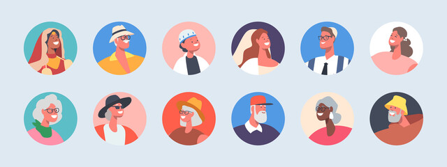 Set of People Avatars Different Religion, Tradition and Ethnicity. Isolated Round Icons of Male and Female Characters