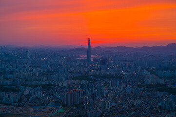 Sunset of Seoul, City Skyline,  South Korea.