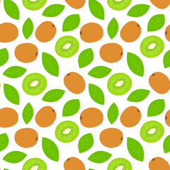Chopped kiwi on a white background. Seamless pattern, wallpaper, tile, textile, etc.
